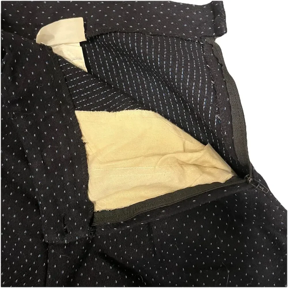 vintage Paradox Black wool high rise pants With White and Blue Dots